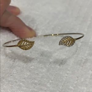Gold plated diamond accent leaf bracelet